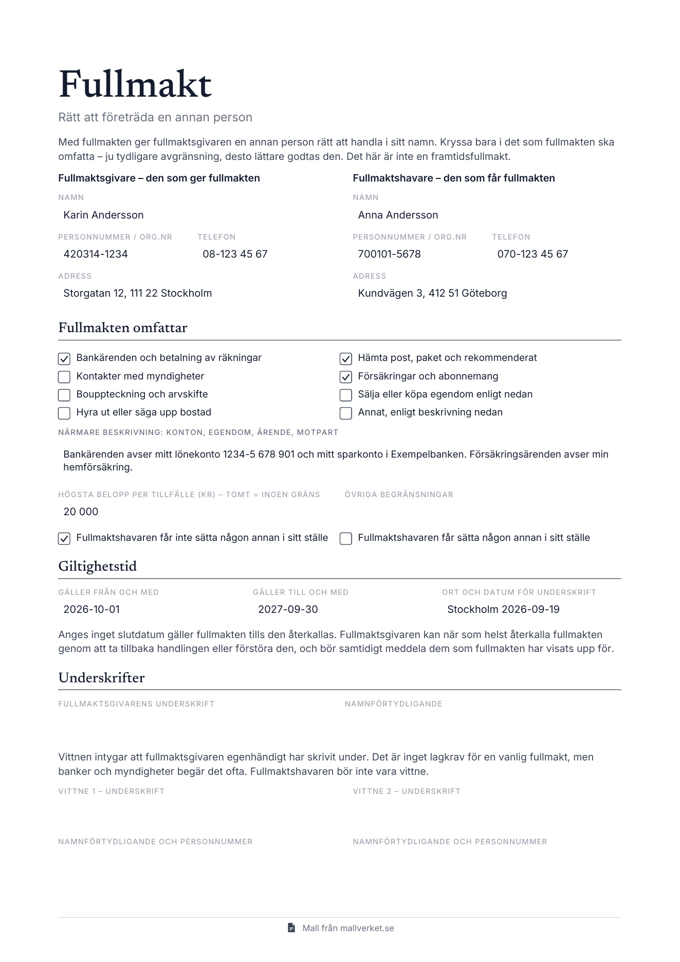Förhandsgranskning av Fullmakt