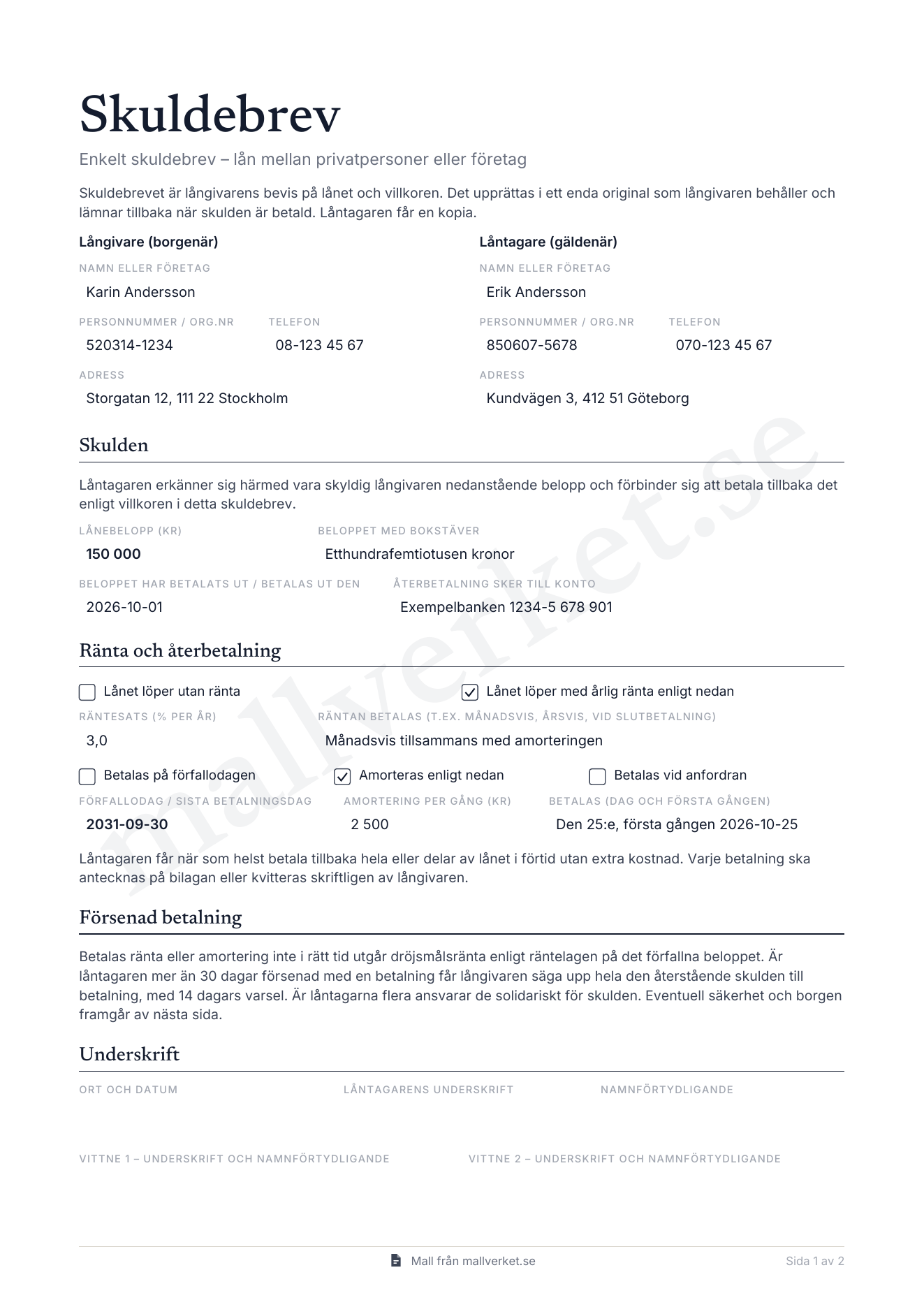 Förhandsgranskning av Skuldebrev